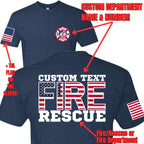 Custom Fire/Rescue Shirt - Blue with Flag Lettering
