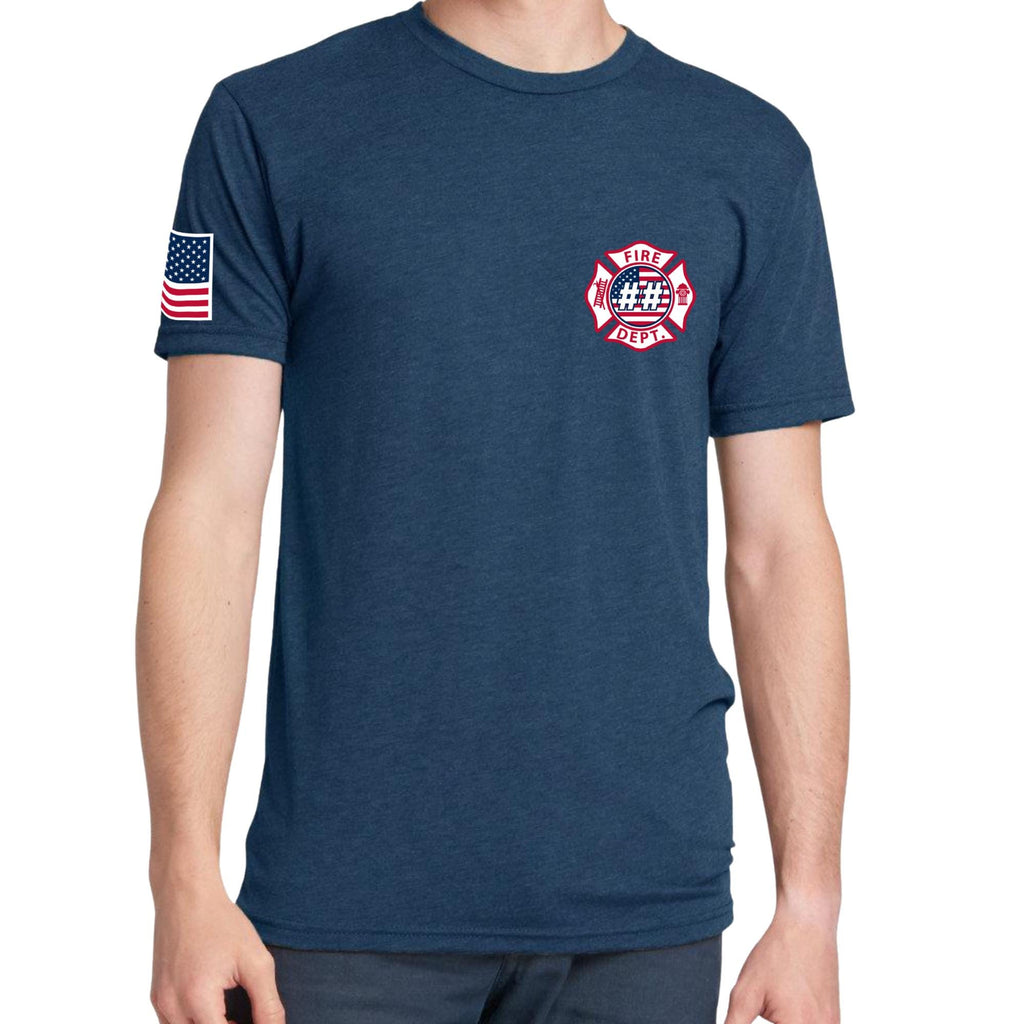 Custom Fire/Rescue Shirt - Blue with Flag Lettering