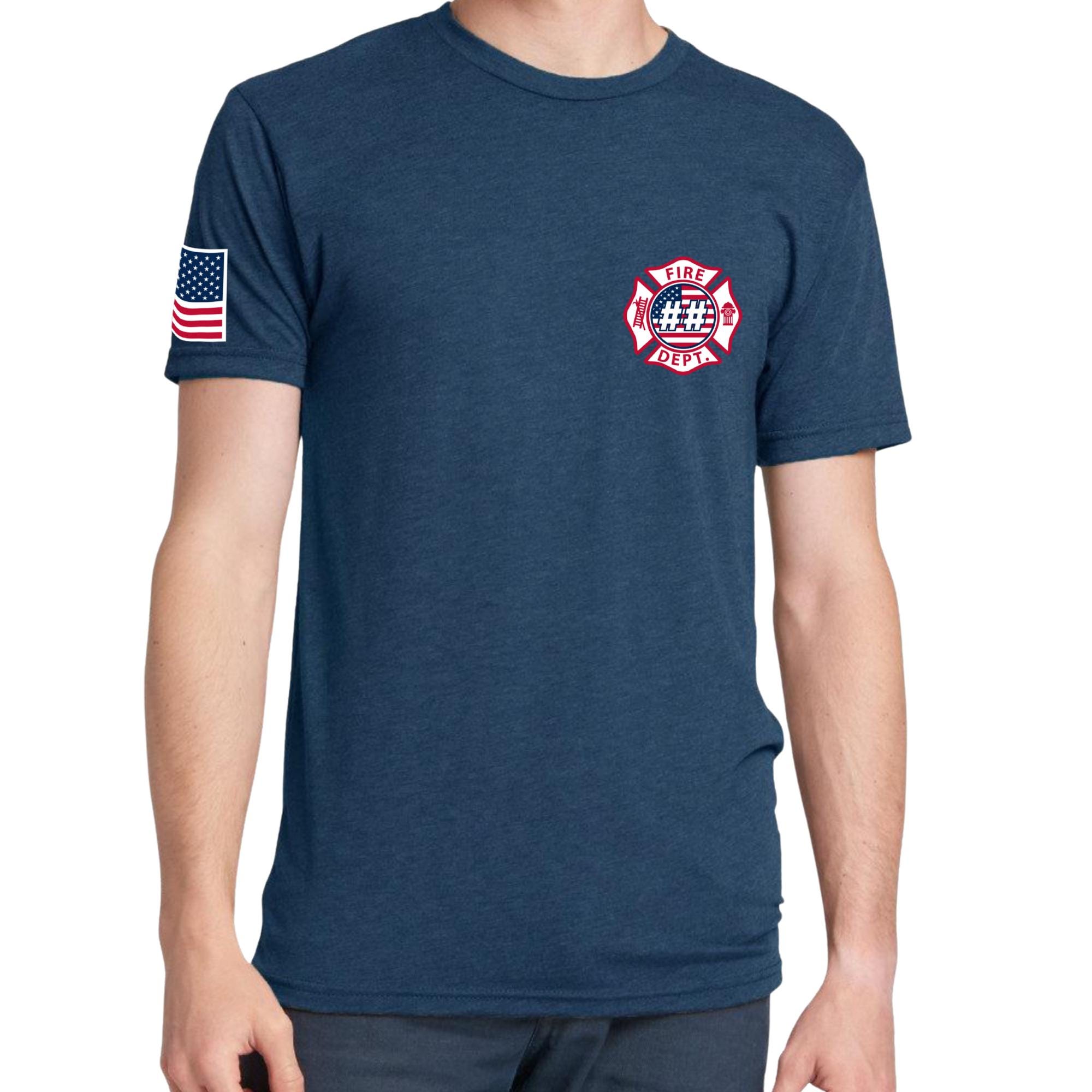 Custom Fire/Rescue Shirt - Blue with Flag Lettering
