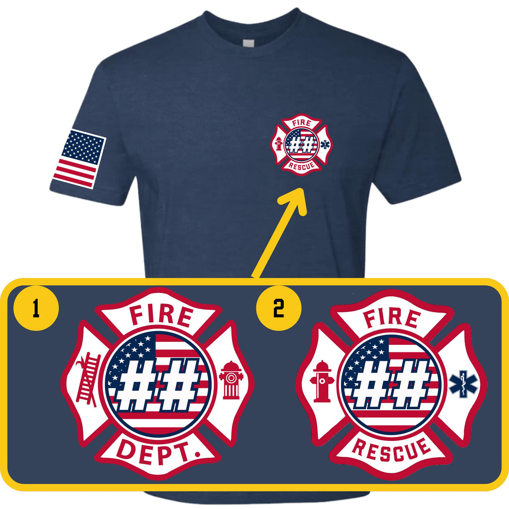 Custom Fire/Rescue Shirt - Blue with Flag Lettering