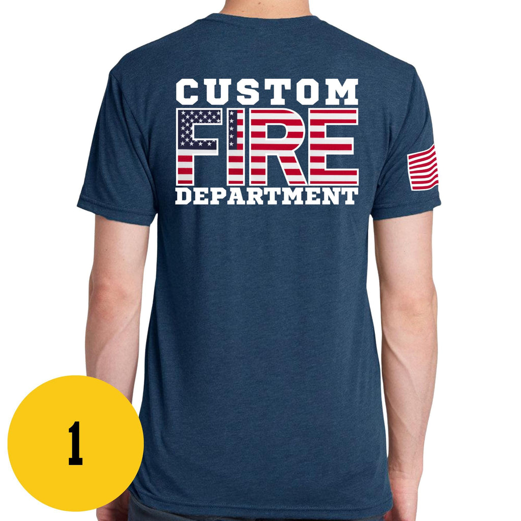 Custom Fire/Rescue Shirt - Blue with Flag Lettering