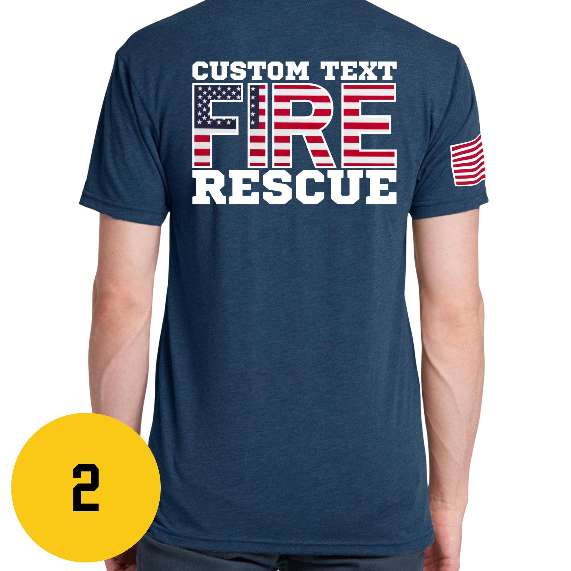 Custom Fire/Rescue Shirt - Blue with Flag Lettering
