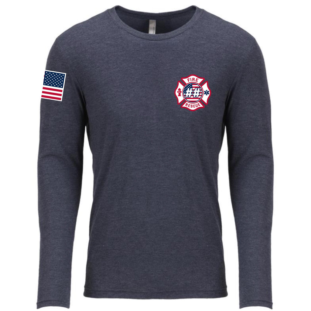 Custom Fire/Rescue Shirt - Blue with Flag Lettering