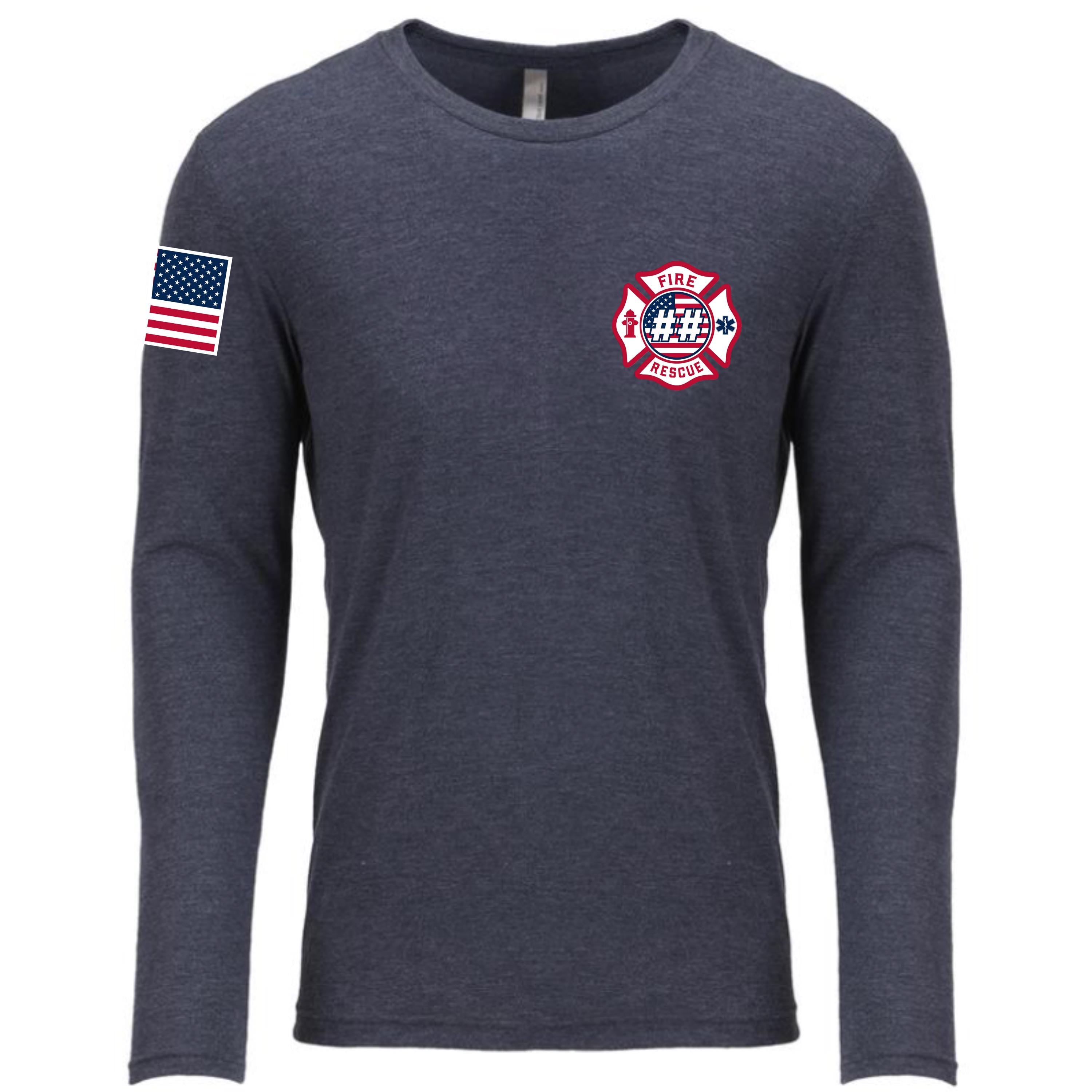 Custom Fire/Rescue Shirt - Blue with Flag Lettering