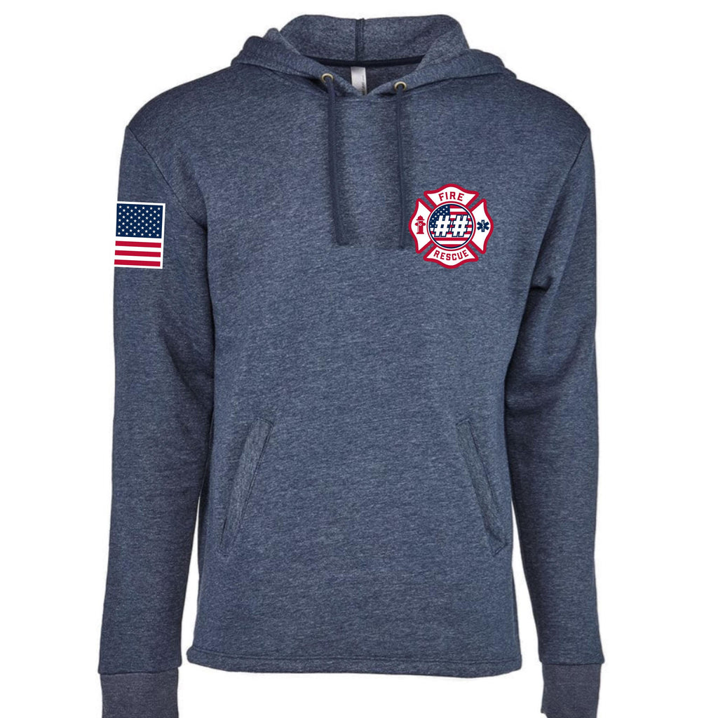 Custom Fire/Rescue Shirt - Blue with Flag Lettering
