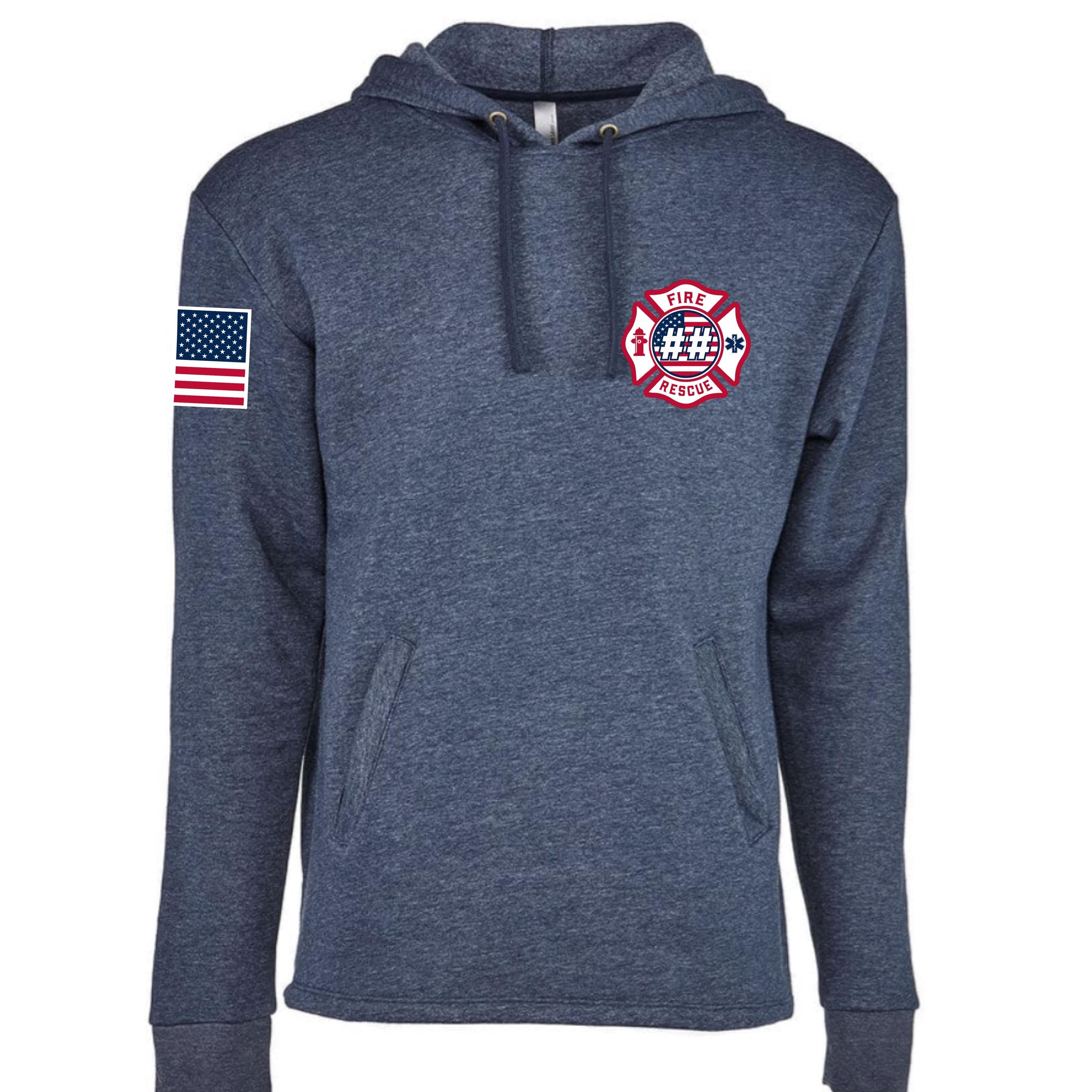 Custom Fire/Rescue Shirt - Blue with Flag Lettering