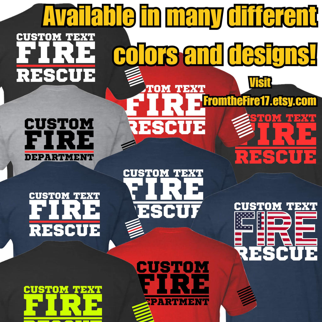 Custom Fire/Rescue Shirt - Blue with Flag Lettering