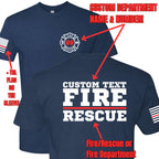 Custom Fire/Rescue Shirt - Blue with White and Red Lettering