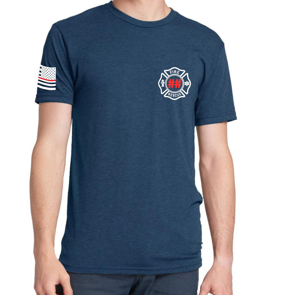 Custom Fire/Rescue Shirt - Blue with White and Red Lettering