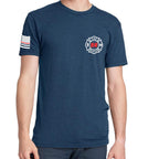 Custom Fire/Rescue Shirt - Blue with White and Red Lettering