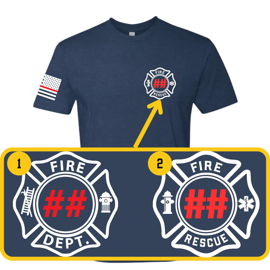 Custom Fire/Rescue Shirt - Blue with White and Red Lettering