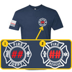 Custom Fire/Rescue Shirt - Blue with White and Red Lettering