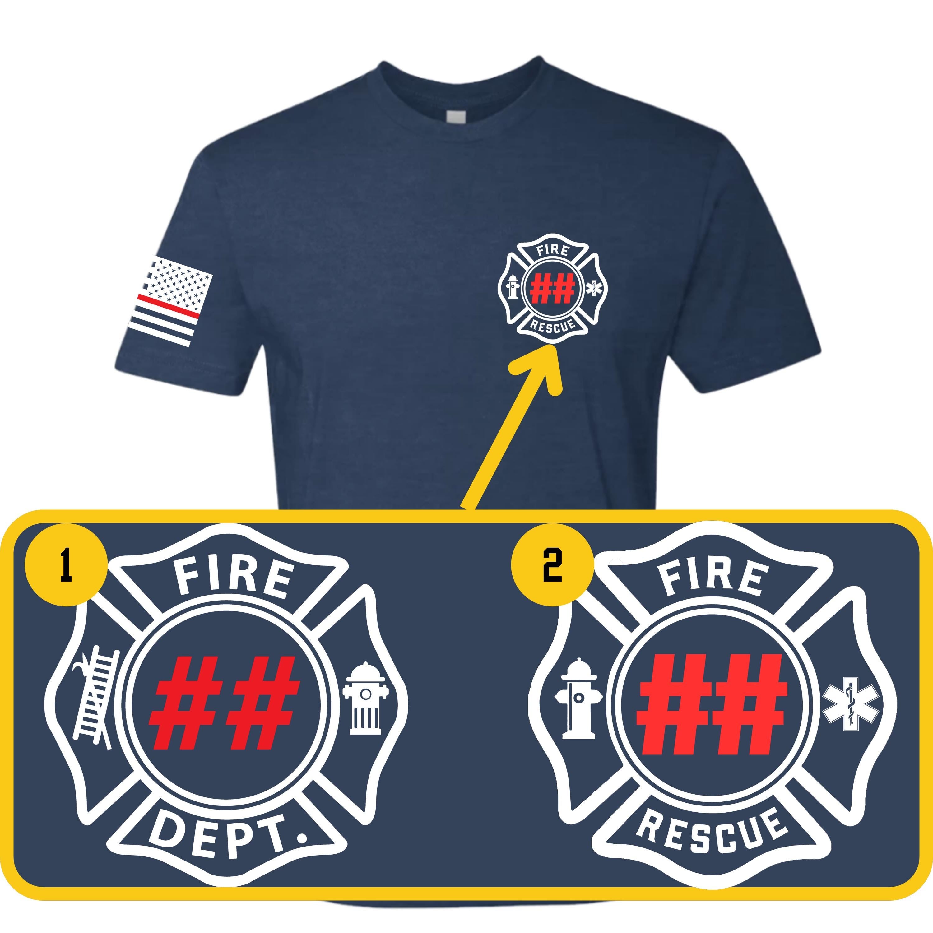 Custom Fire/Rescue Shirt - Blue with White and Red Lettering
