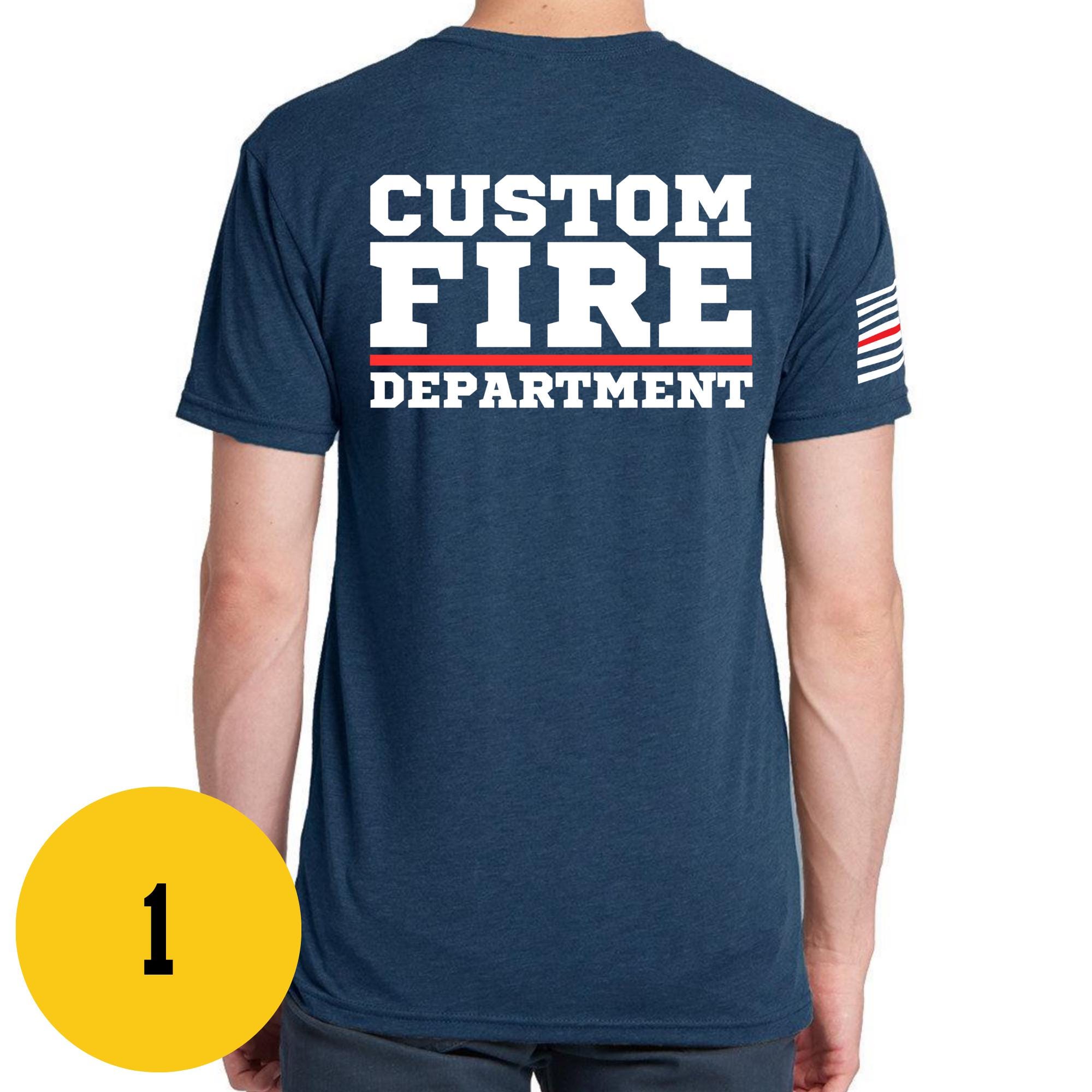 Custom Fire/Rescue Shirt - Blue with White and Red Lettering