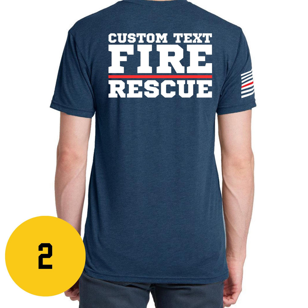 Custom Fire/Rescue Shirt - Blue with White and Red Lettering