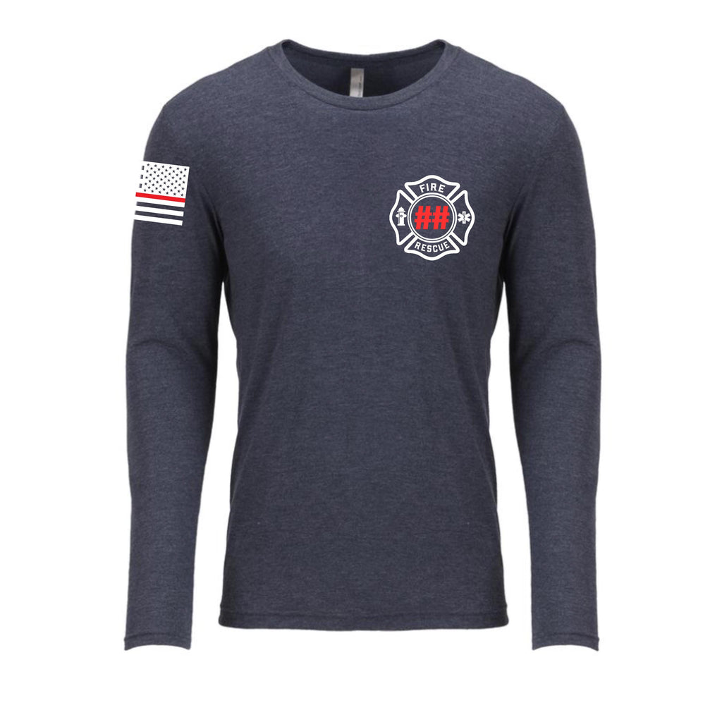 Custom Fire/Rescue Shirt - Blue with White and Red Lettering