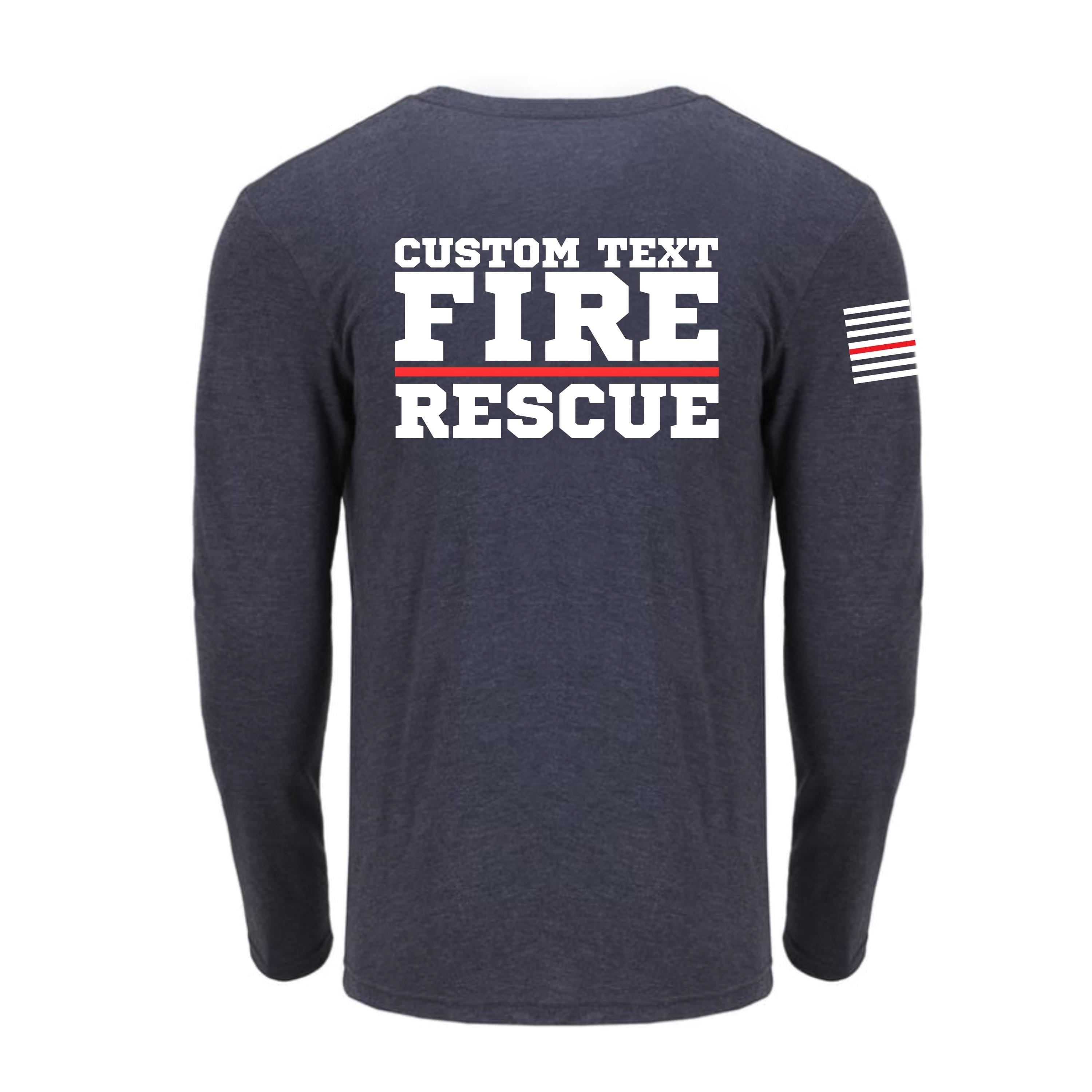 Custom Fire/Rescue Shirt - Blue with White and Red Lettering