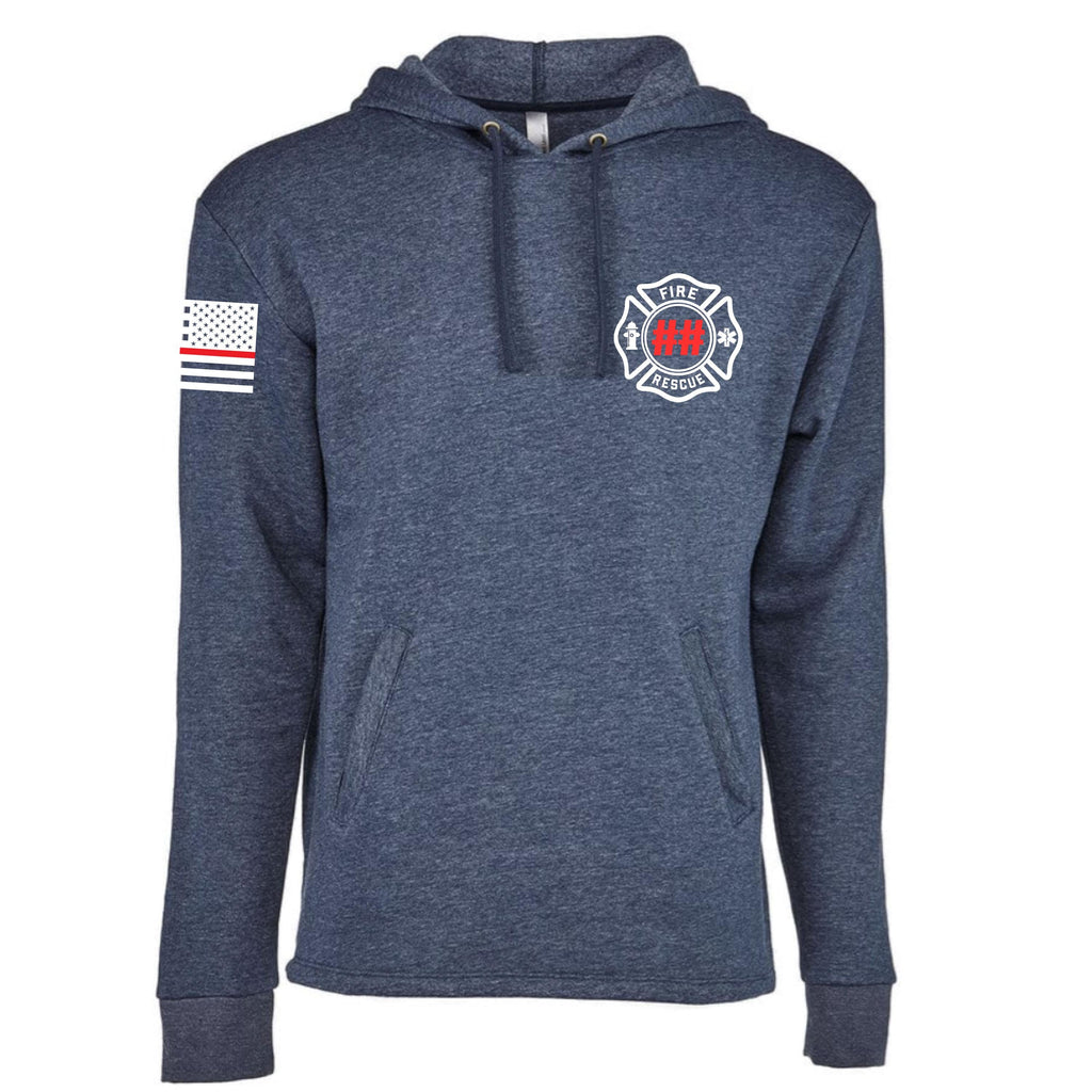 Custom Fire/Rescue Shirt - Blue with White and Red Lettering