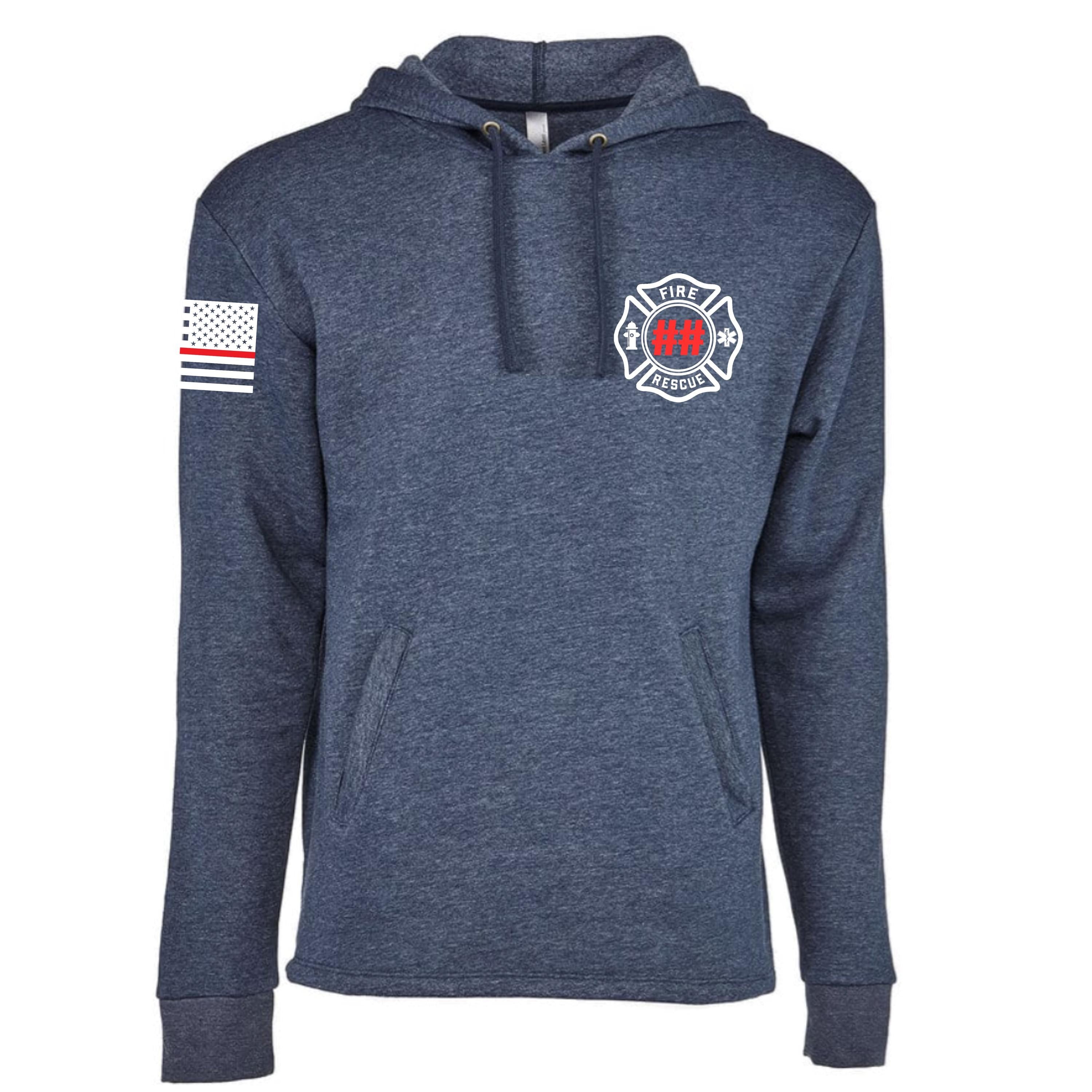 Custom Fire/Rescue Shirt - Blue with White and Red Lettering
