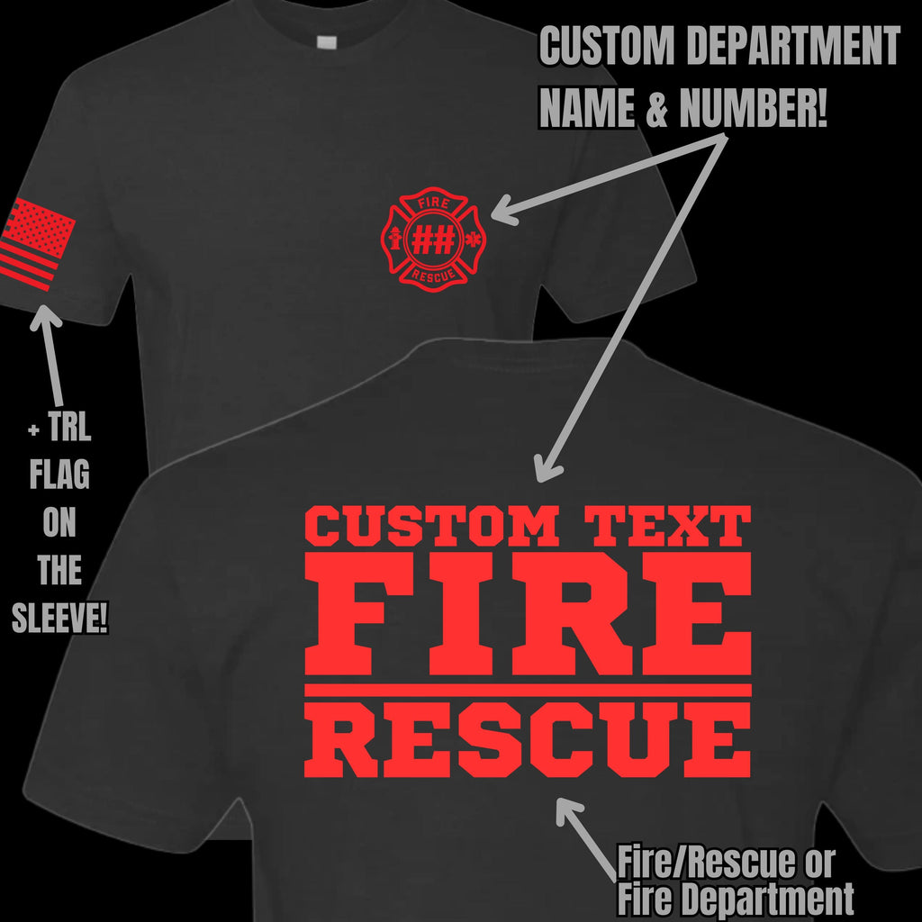 Custom Fire/Rescue Shirt - Black with Red Lettering