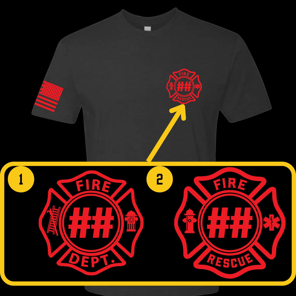 Custom Fire/Rescue Shirt - Black with Red Lettering