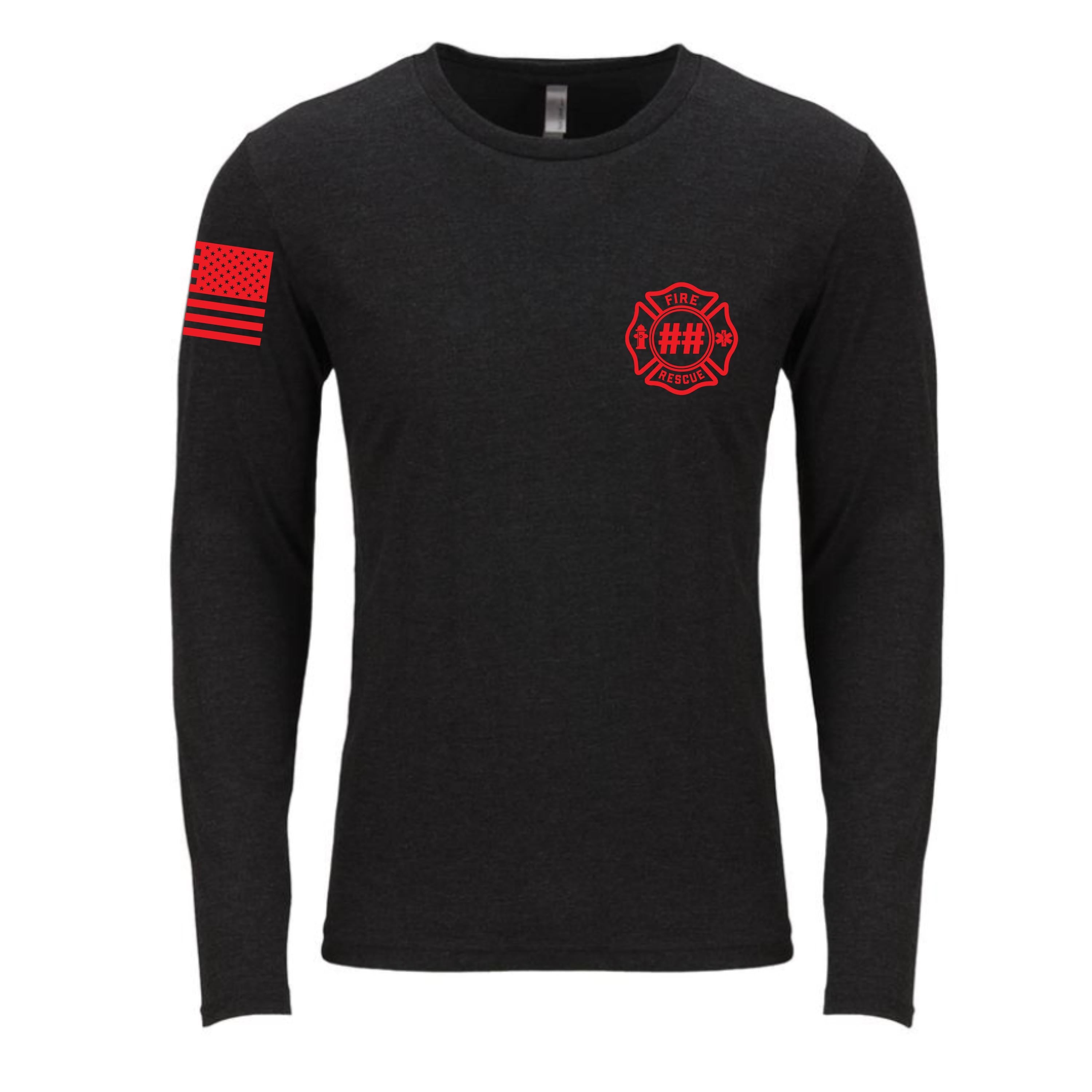 Custom Fire/Rescue Shirt - Black with Red Lettering