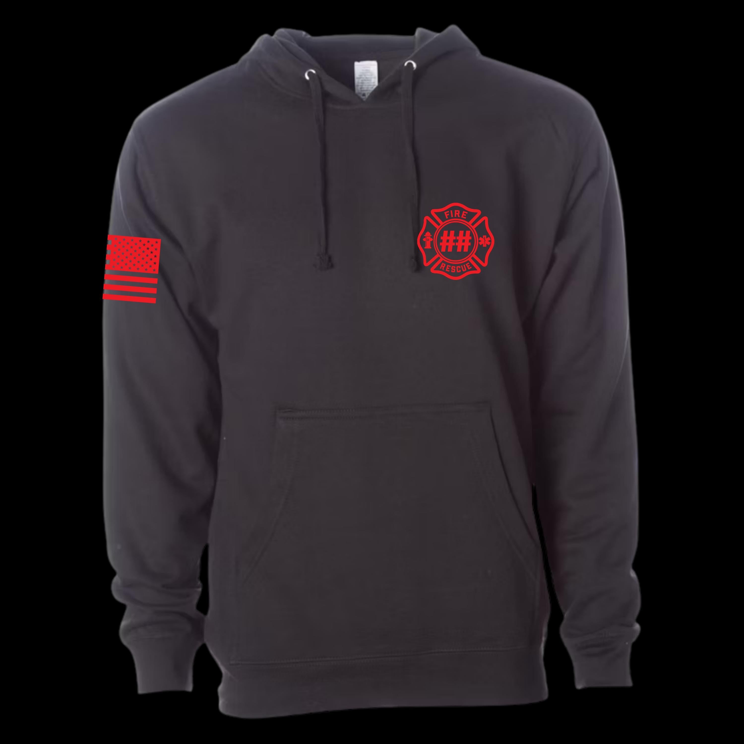 Custom Fire/Rescue Shirt - Black with Red Lettering