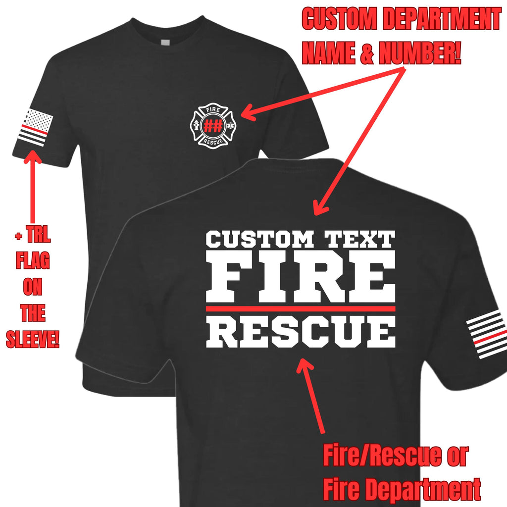 Custom Fire/Rescue Shirt - Black with White and Red Lettering