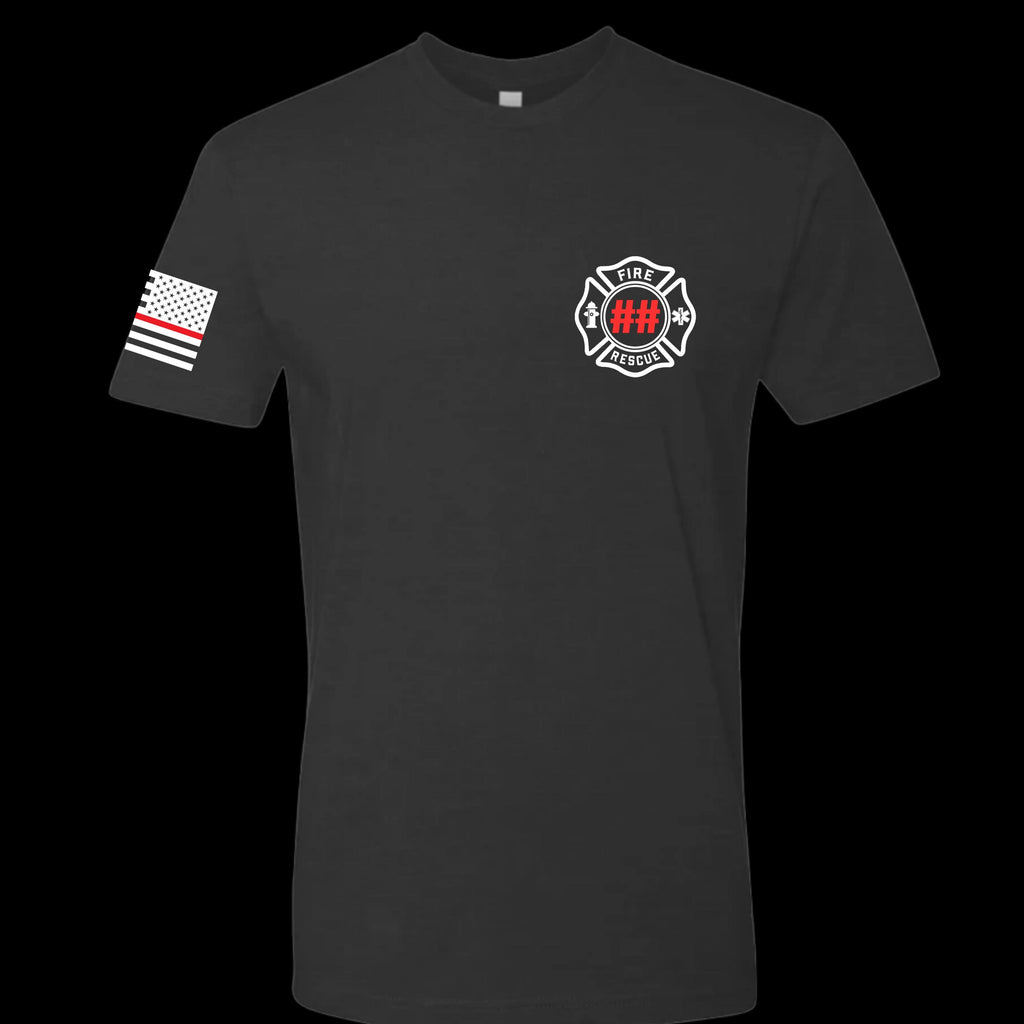 Custom Fire/Rescue Shirt - Black with White and Red Lettering