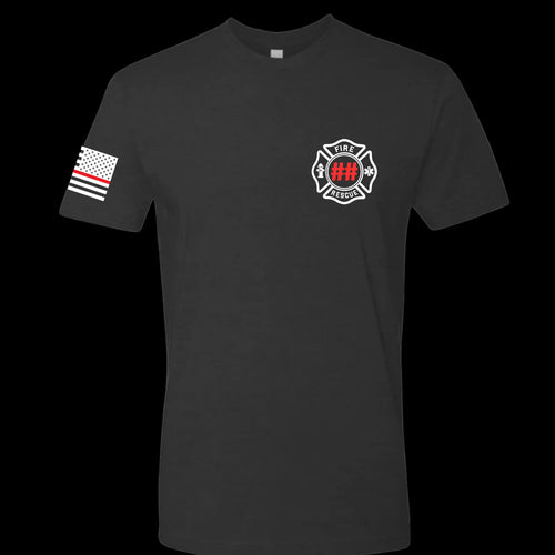 Custom Fire/Rescue Shirt - Black with White and Red Lettering