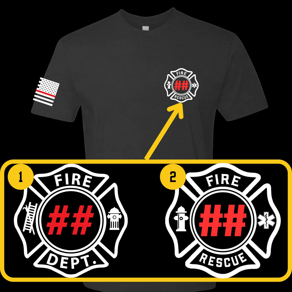 Custom Fire/Rescue Shirt - Black with White and Red Lettering