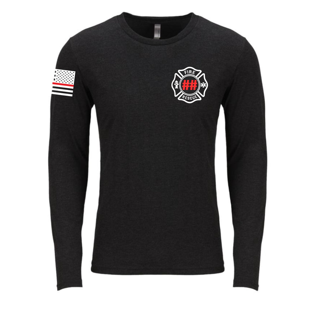 Custom Fire/Rescue Shirt - Black with White and Red Lettering