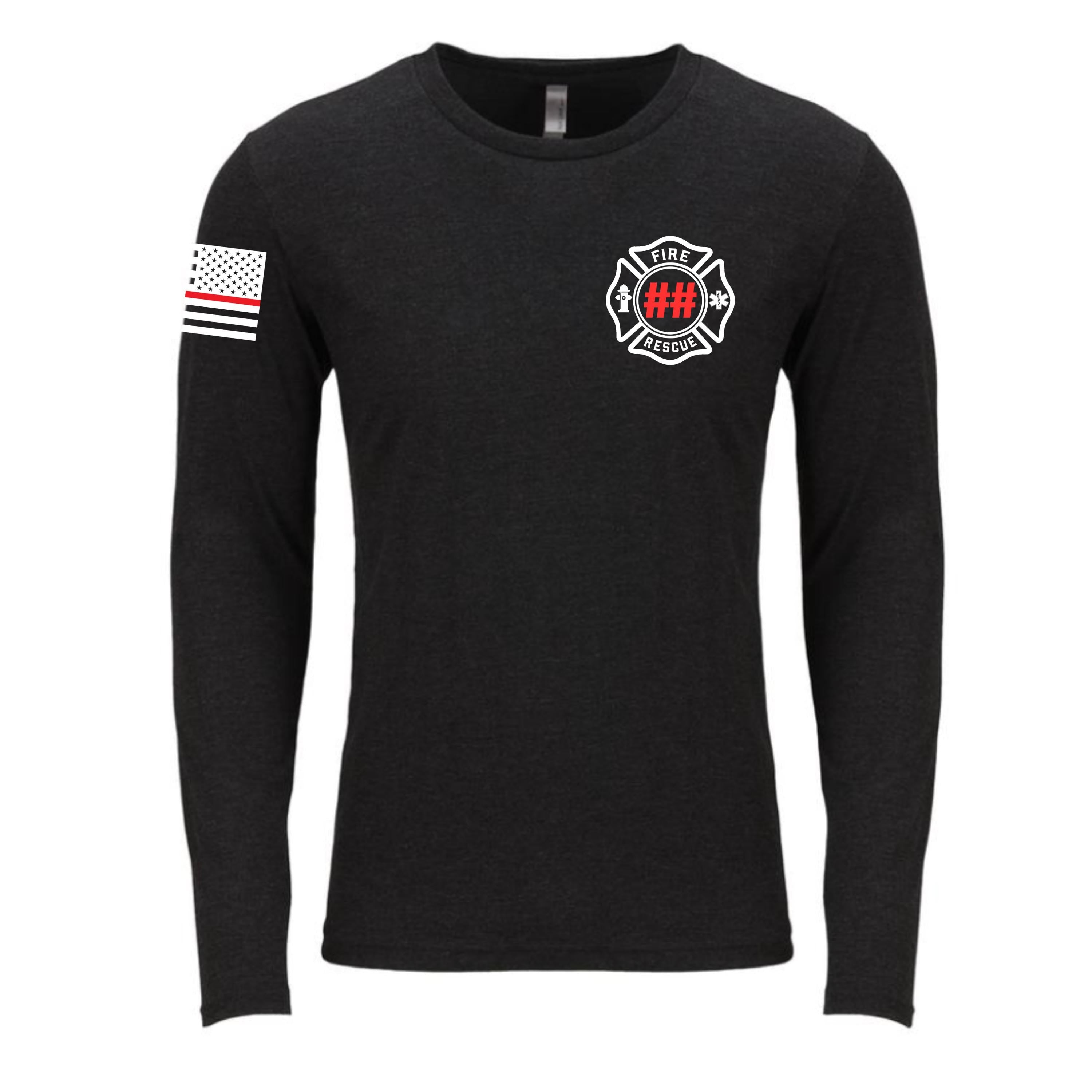 Custom Fire/Rescue Shirt - Black with White and Red Lettering