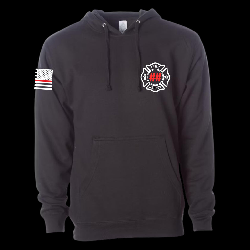 Custom Fire/Rescue Shirt - Black with White and Red Lettering