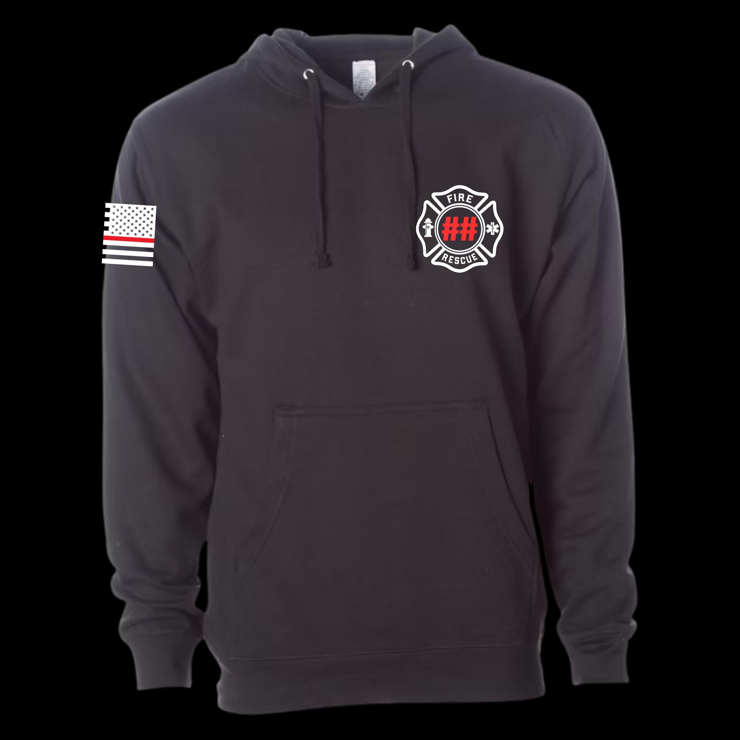 Custom Fire/Rescue Shirt - Black with White and Red Lettering