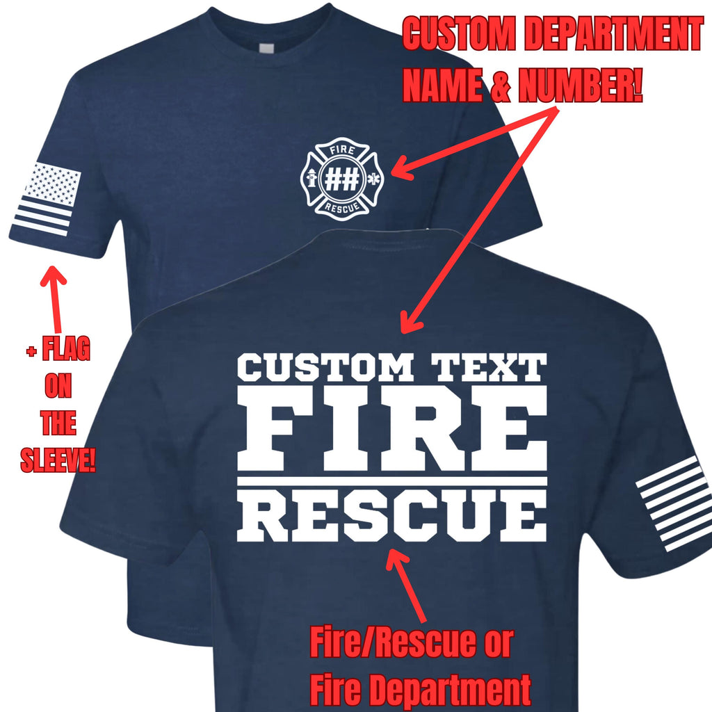 Custom Fire/Rescue Shirt - Blue with White Lettering