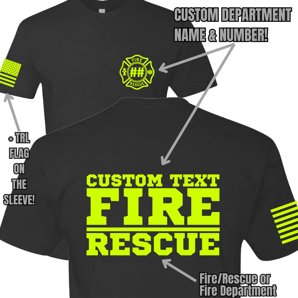 Custom Fire/Rescue Shirt - Black with Yellow Lettering