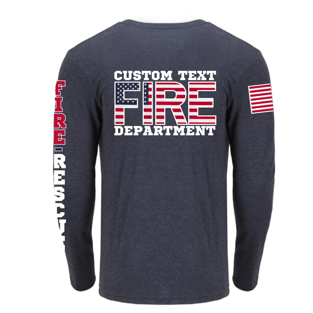 Custom Fire/Rescue Shirt - Blue with Flag Lettering and Sleeve Design