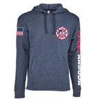 Custom Fire/Rescue Shirt - Blue with Flag Lettering and Sleeve Design