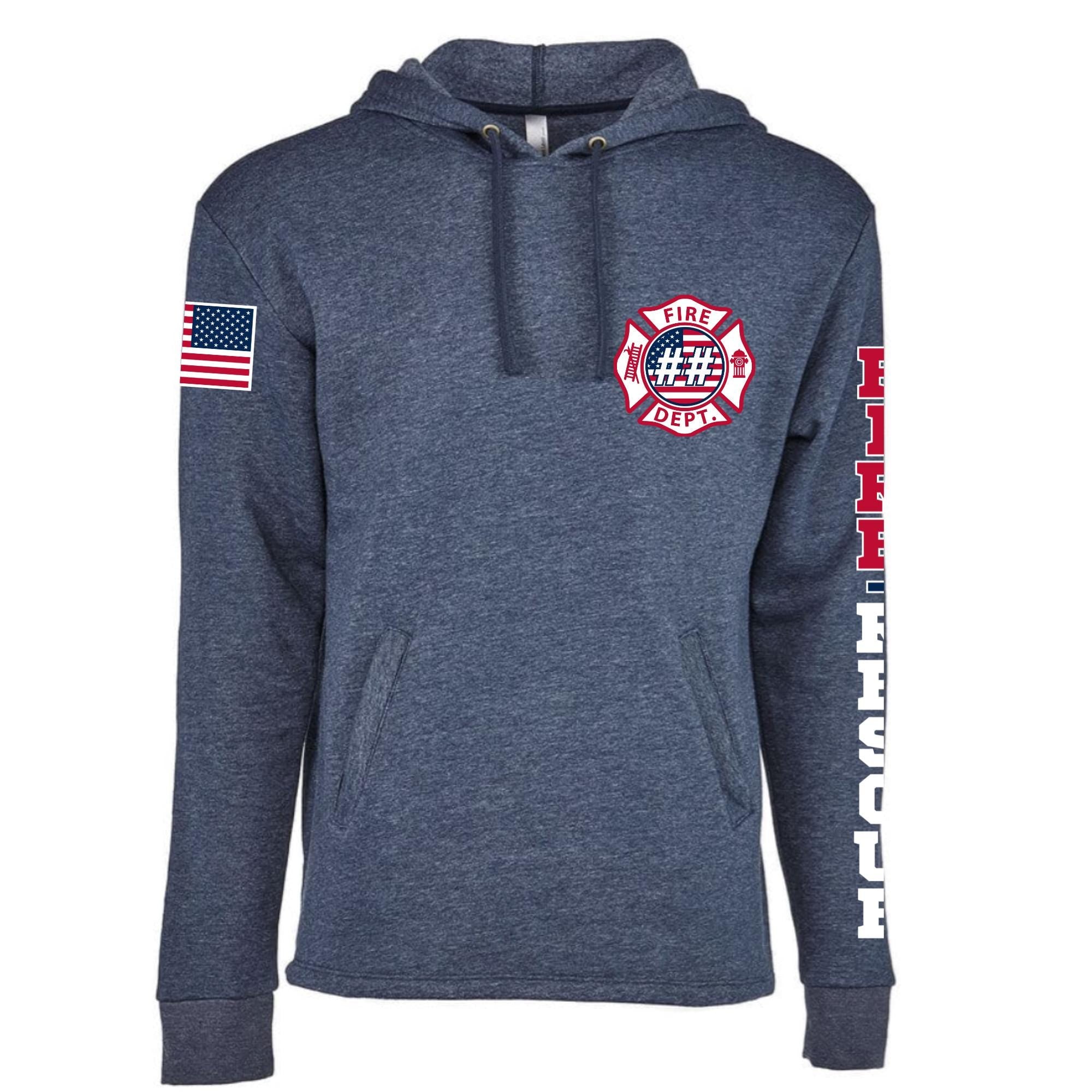 Custom Fire/Rescue Shirt - Blue with Flag Lettering and Sleeve Design