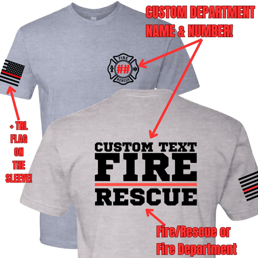Custom Fire/Rescue Shirt - Grey with Black and Red Lettering