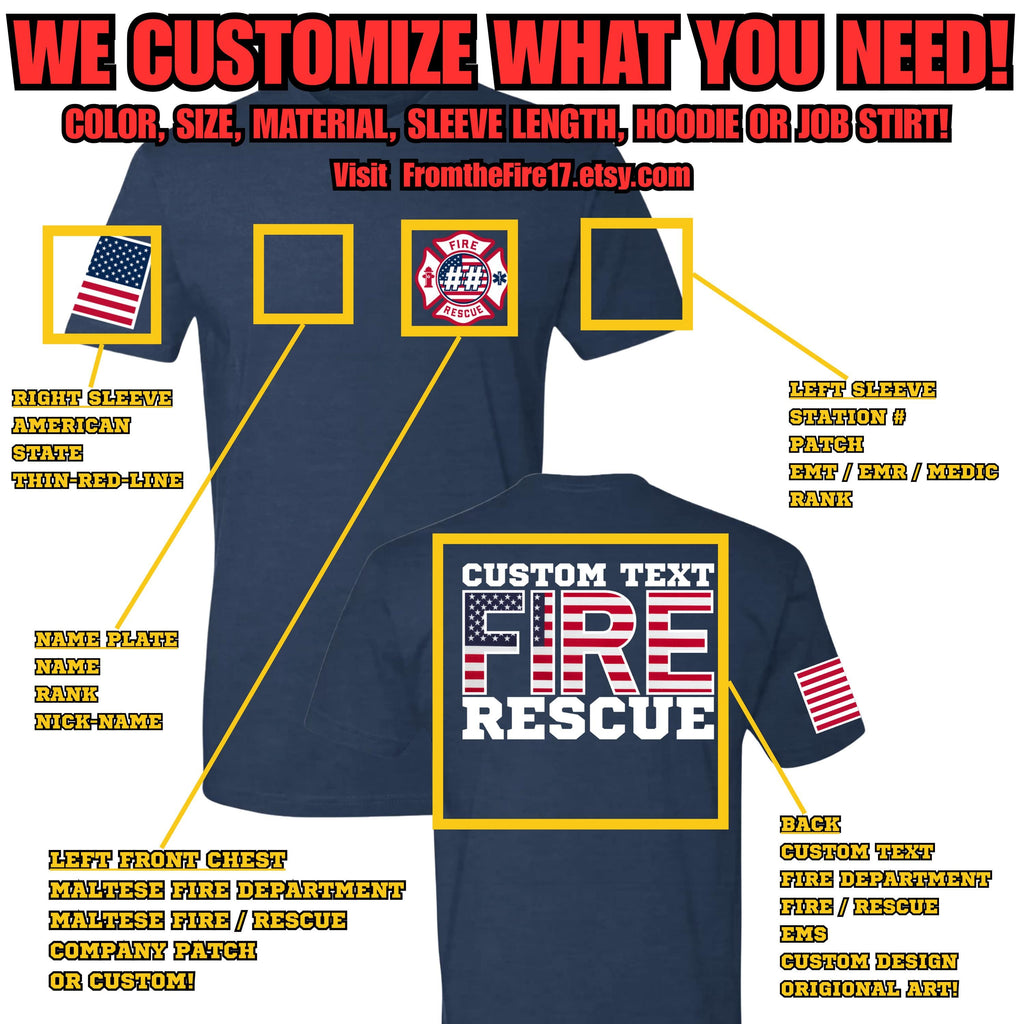 Custom Fire/Rescue Shirt - Grey with Black and Red Lettering