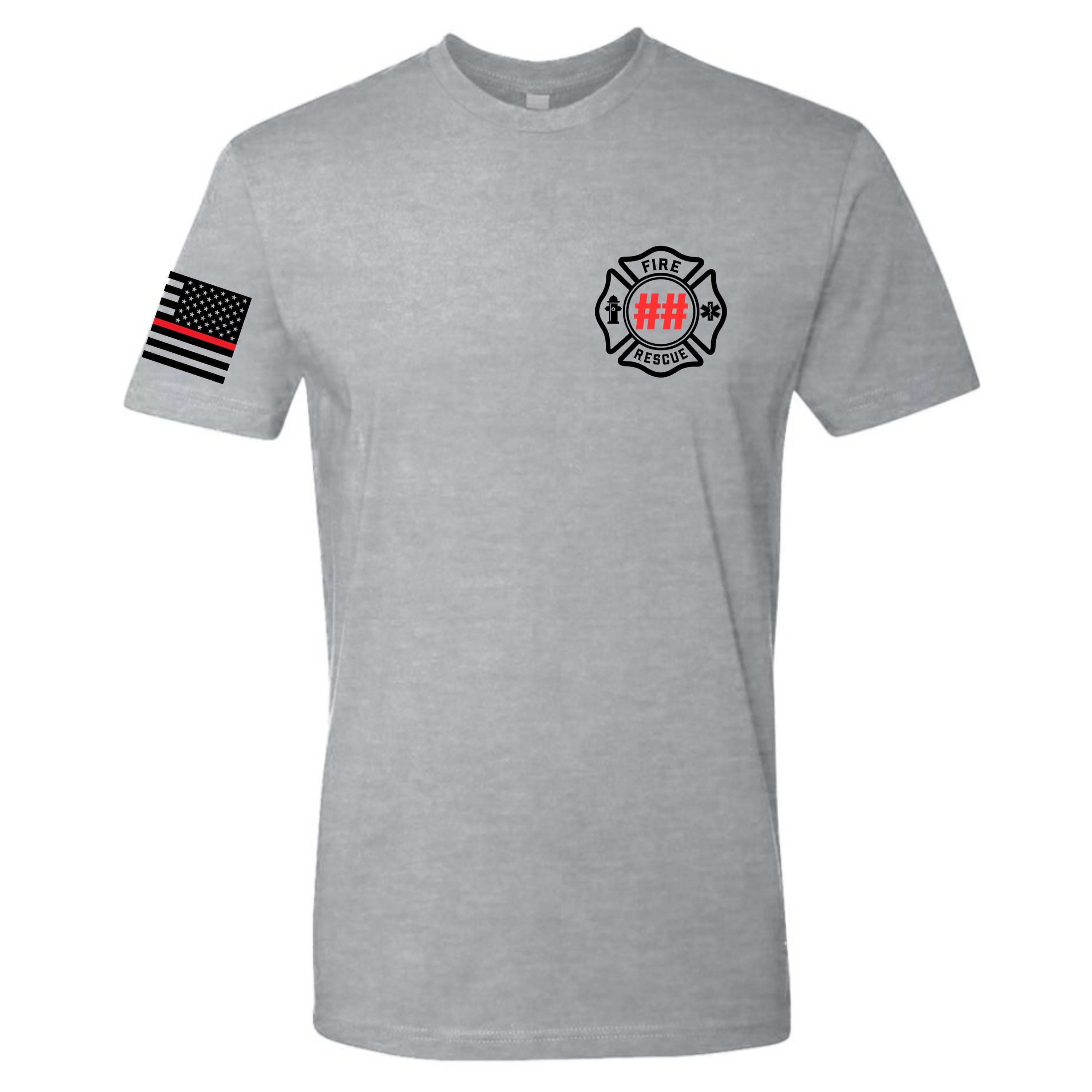 Custom Fire/Rescue Shirt - Grey with Black and Red Lettering