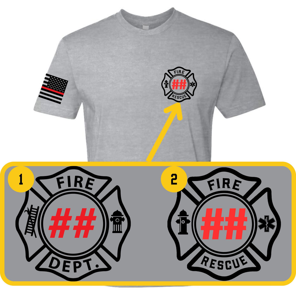 Custom Fire/Rescue Shirt - Grey with Black and Red Lettering