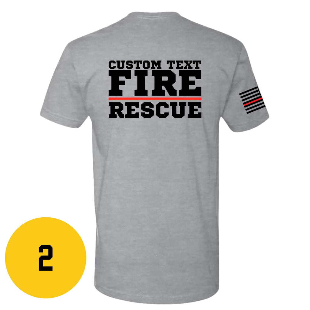 Custom Fire/Rescue Shirt - Grey with Black and Red Lettering