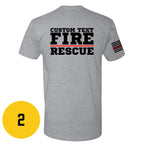 Custom Fire/Rescue Shirt - Grey with Black and Red Lettering