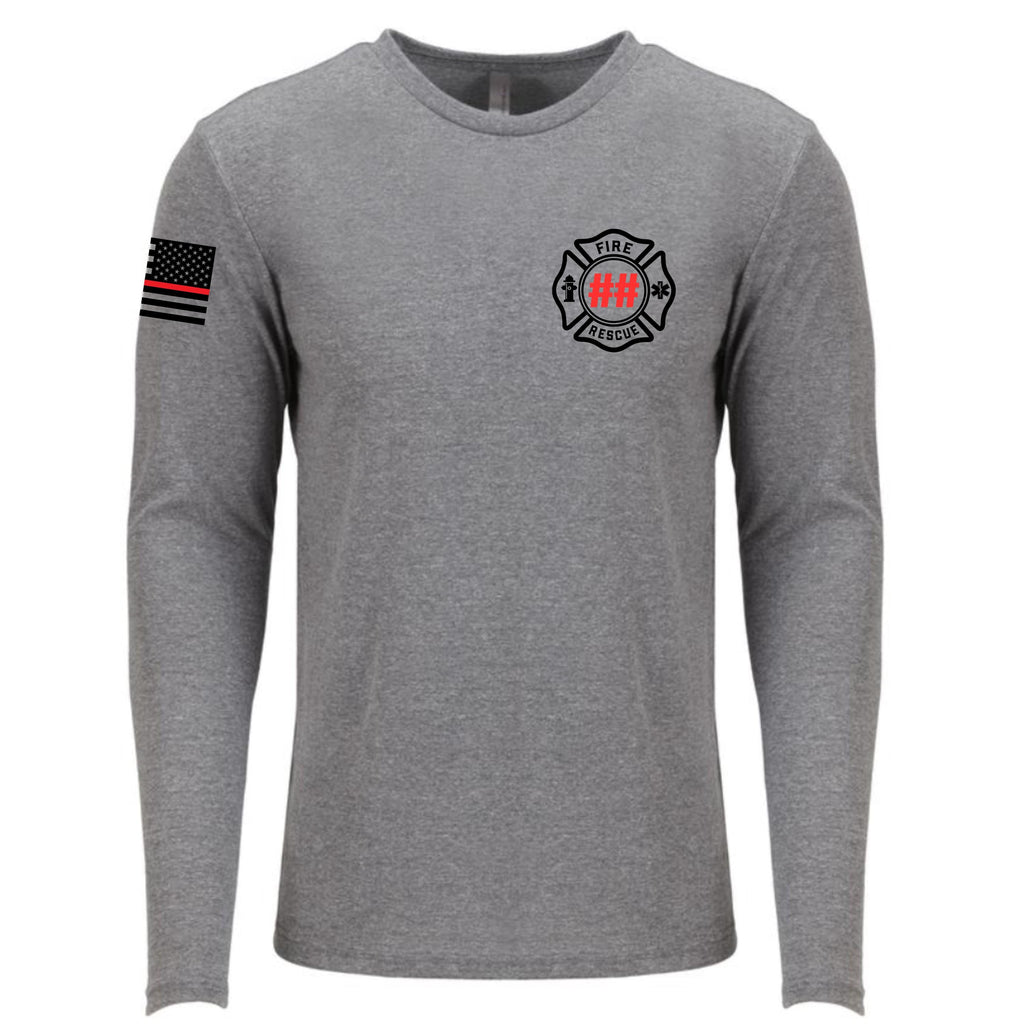Custom Fire/Rescue Shirt - Grey with Black and Red Lettering