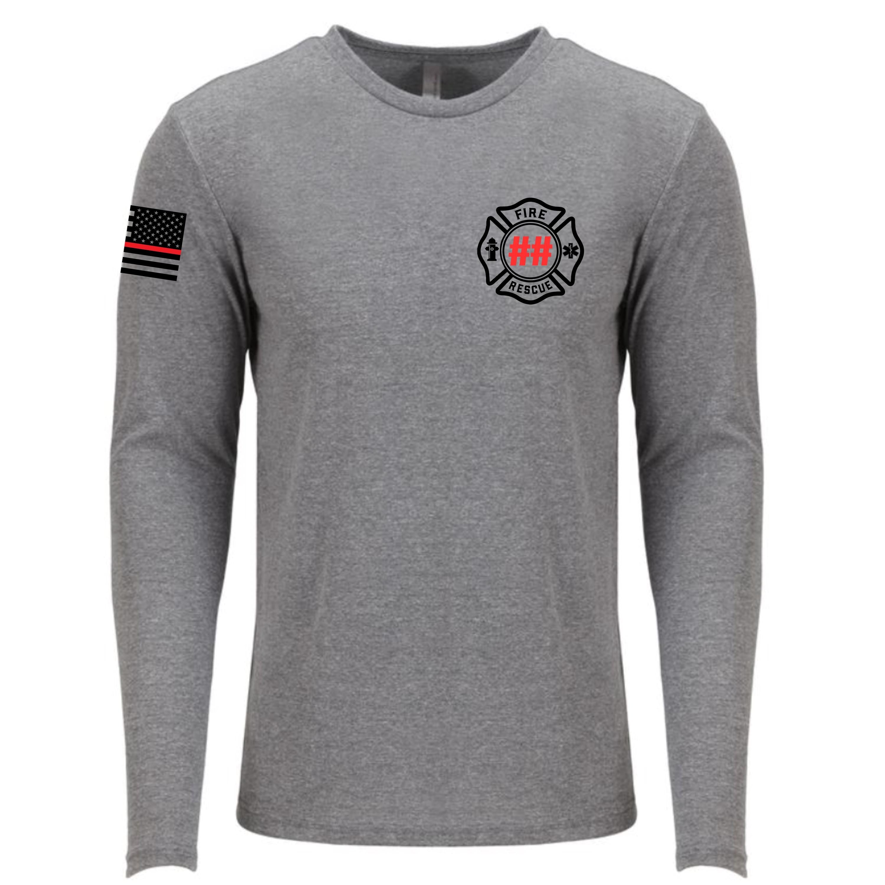 Custom Fire/Rescue Shirt - Grey with Black and Red Lettering