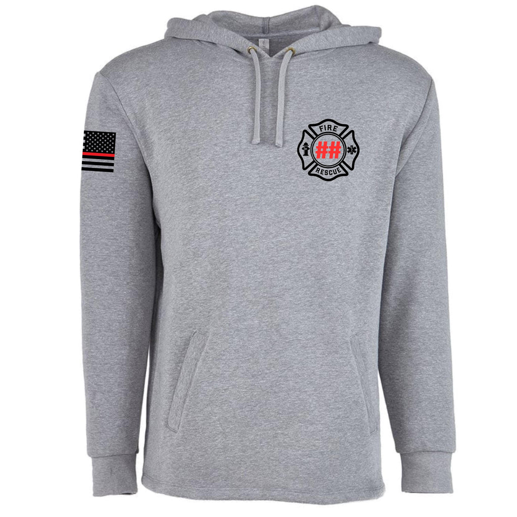 Custom Fire/Rescue Shirt - Grey with Black and Red Lettering