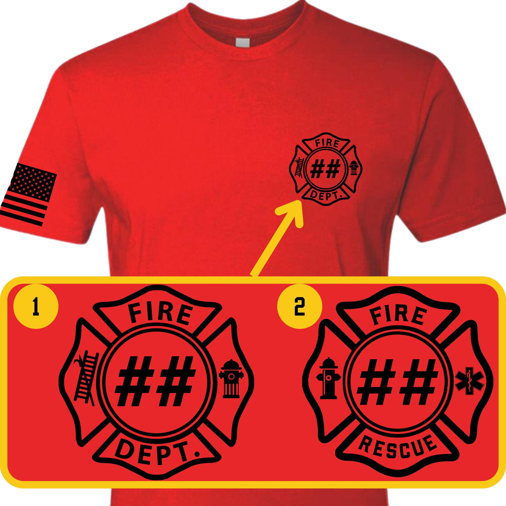 Custom Fire/Rescue Shirt - Red with Black Lettering